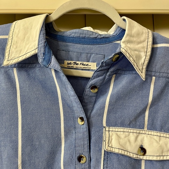 Free People Blue and Cream/White Striped Button Down Shirt - Picture 3 of 5
